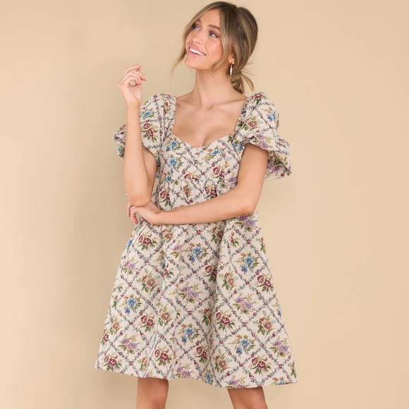 Aura Dresses Aura The Season Of Blooms Ivory Floral Print Dress
